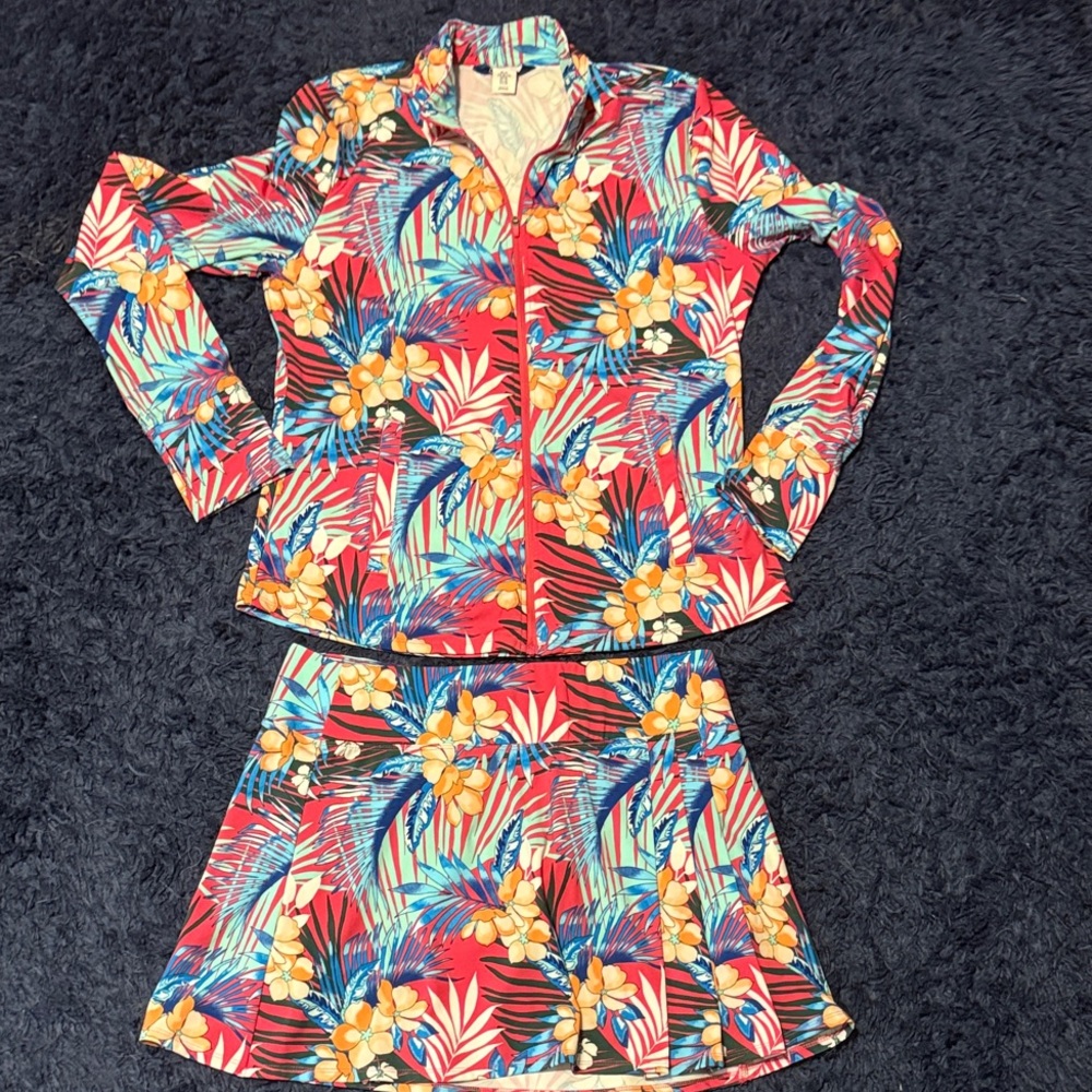 Tommy Bahama Tropical Print Jacket and Skirt Set - XL golf/ pickleball